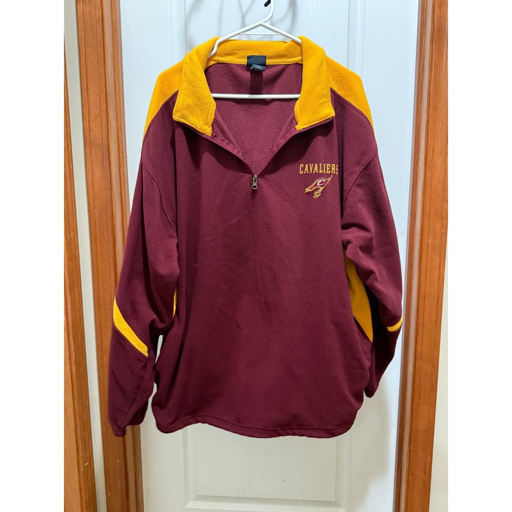 NBA Cleveland Cavaliers Mens 2XL Fleece Quarter Zip Pullover Wine Gold Logo